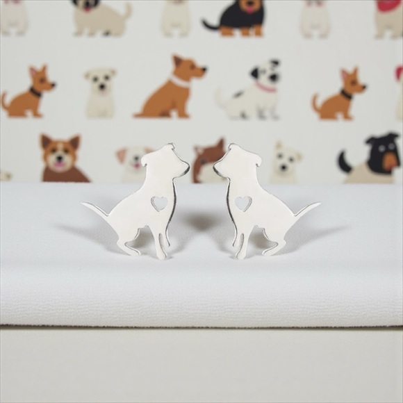 Fashion Jewelry Jewelry - Cute Silver Dog Stud Earrings With A Heart Cutout